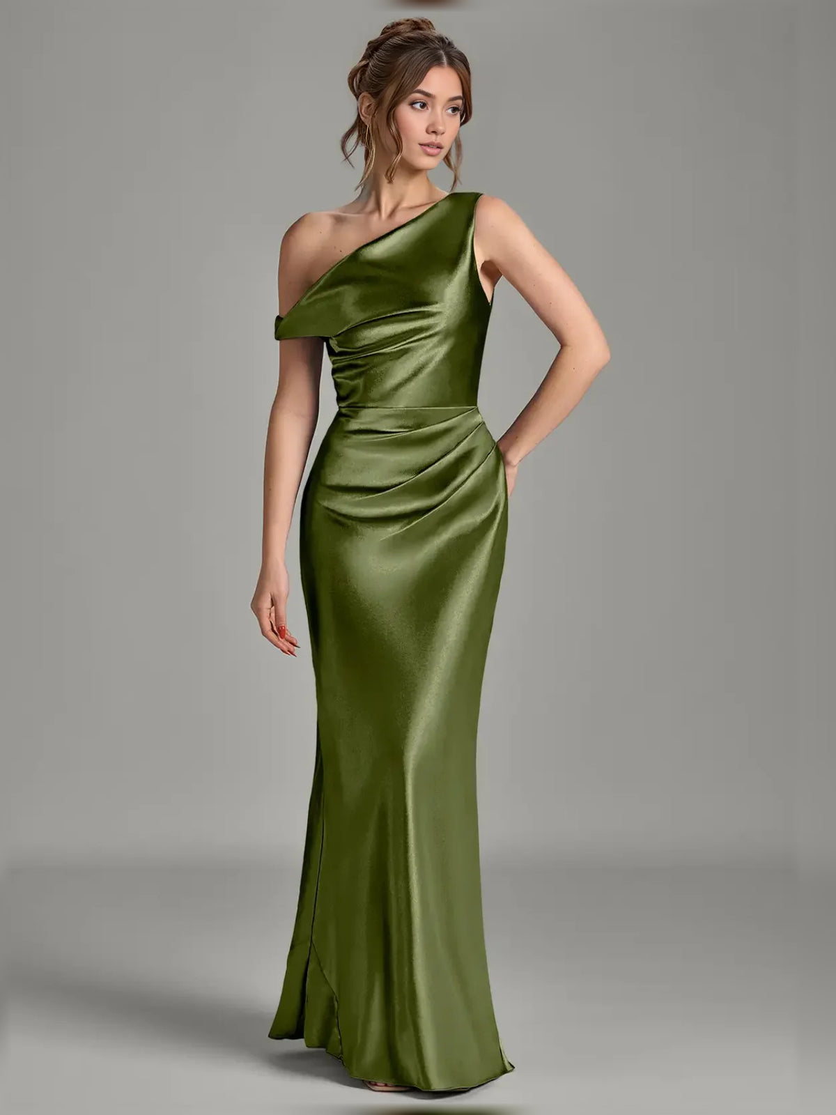 Off Shoulder Mermaid Floor-Length Satin Bridesmaid Dress for Wedding Reception