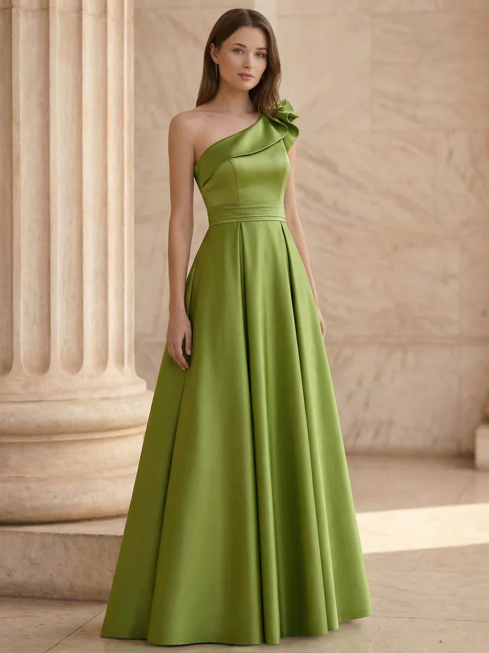 One-Shoulder Corset Ruffles Floor-Length Formal Dress