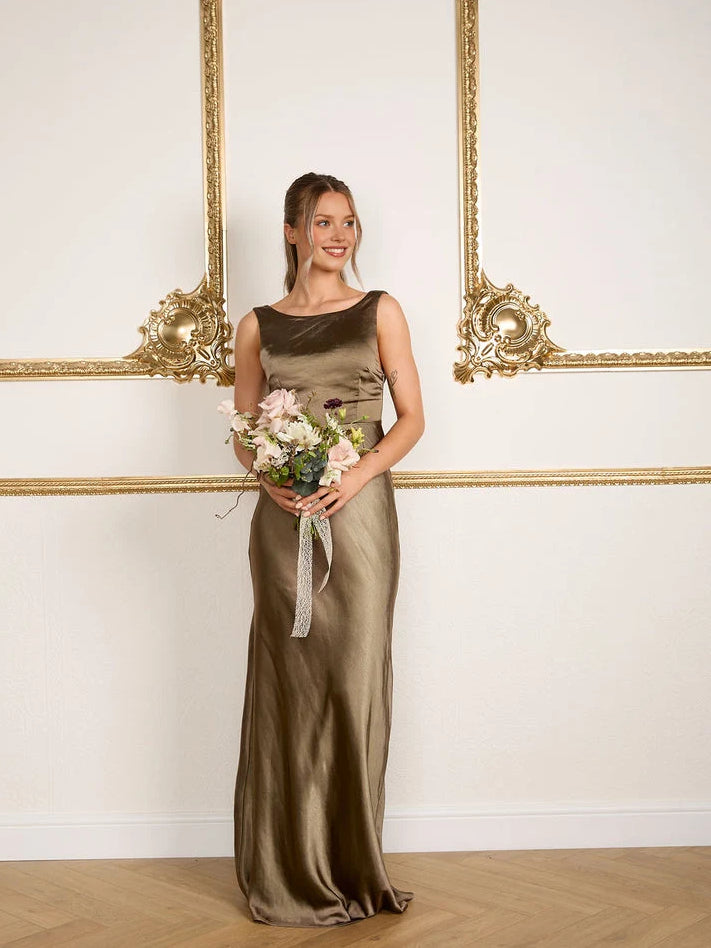 Cowl Neck Mermaid Floor-Length Chiffon Bridesmaid Dress for Church Wedding