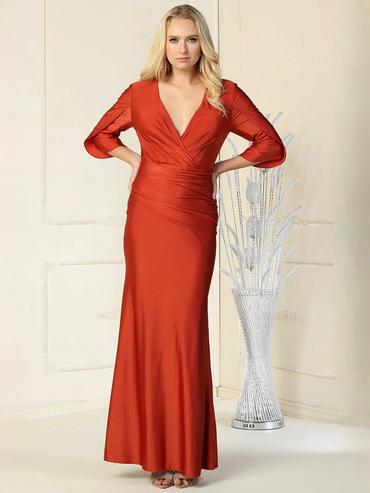 V Neck Ruching Mermaid Floor-Length Elegant Formal Dress