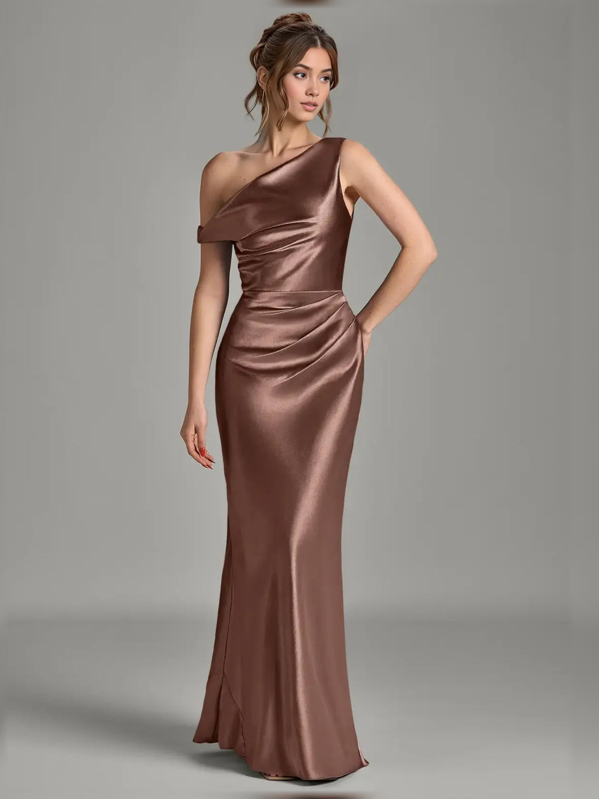 Off Shoulder Mermaid Floor-Length Satin Bridesmaid Dress for Wedding Reception