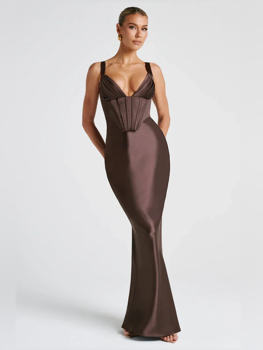 V Neck Corset Mermaid Floor-Length Formal Dress