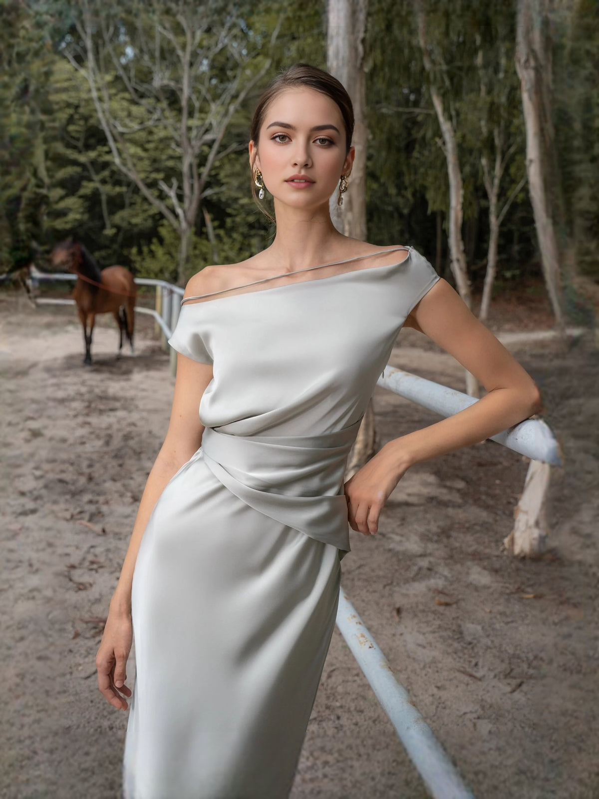 Draped Off Shoulder Mermaid Maxi Satin Prom Dress for Special Occasion