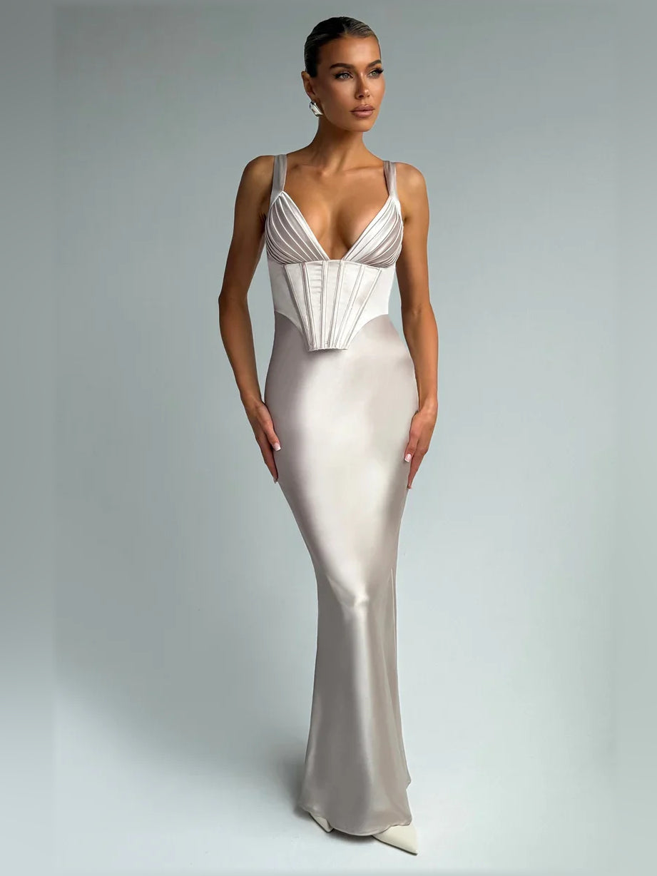 V Neck Corset Mermaid Floor-Length Formal Dress