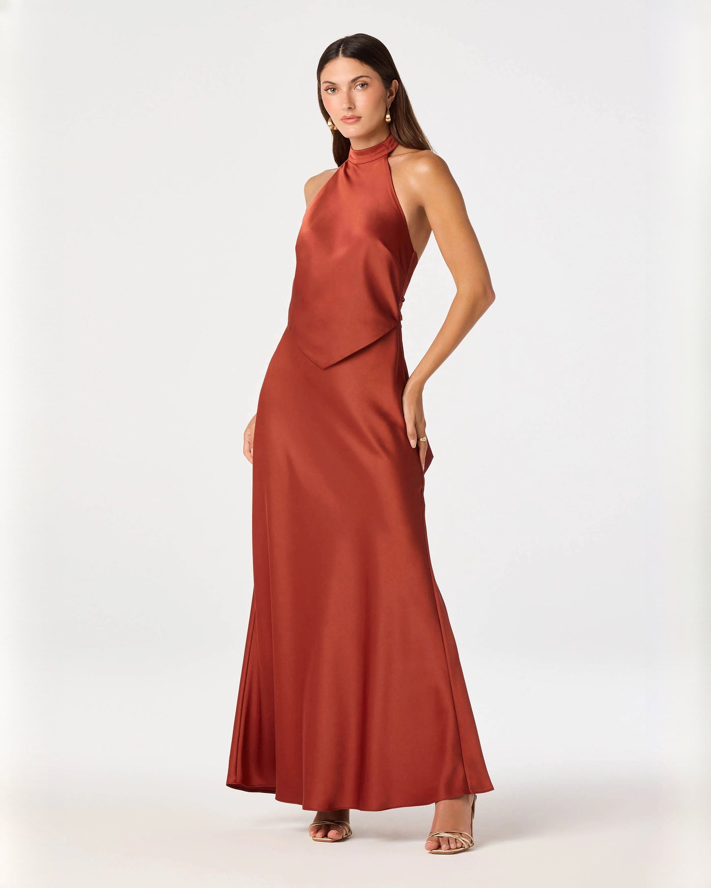 Sleek Wedding Party Halter Neck Satin A-Line Maxi Bridesmaid Dress