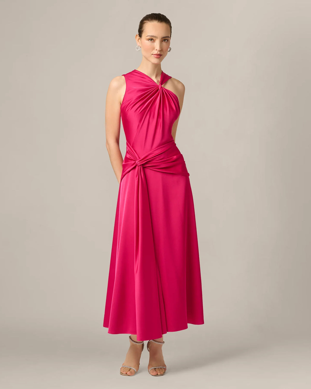 Draped A-Line Maxi Mother of the Bride Dress for Bridal Luncheon