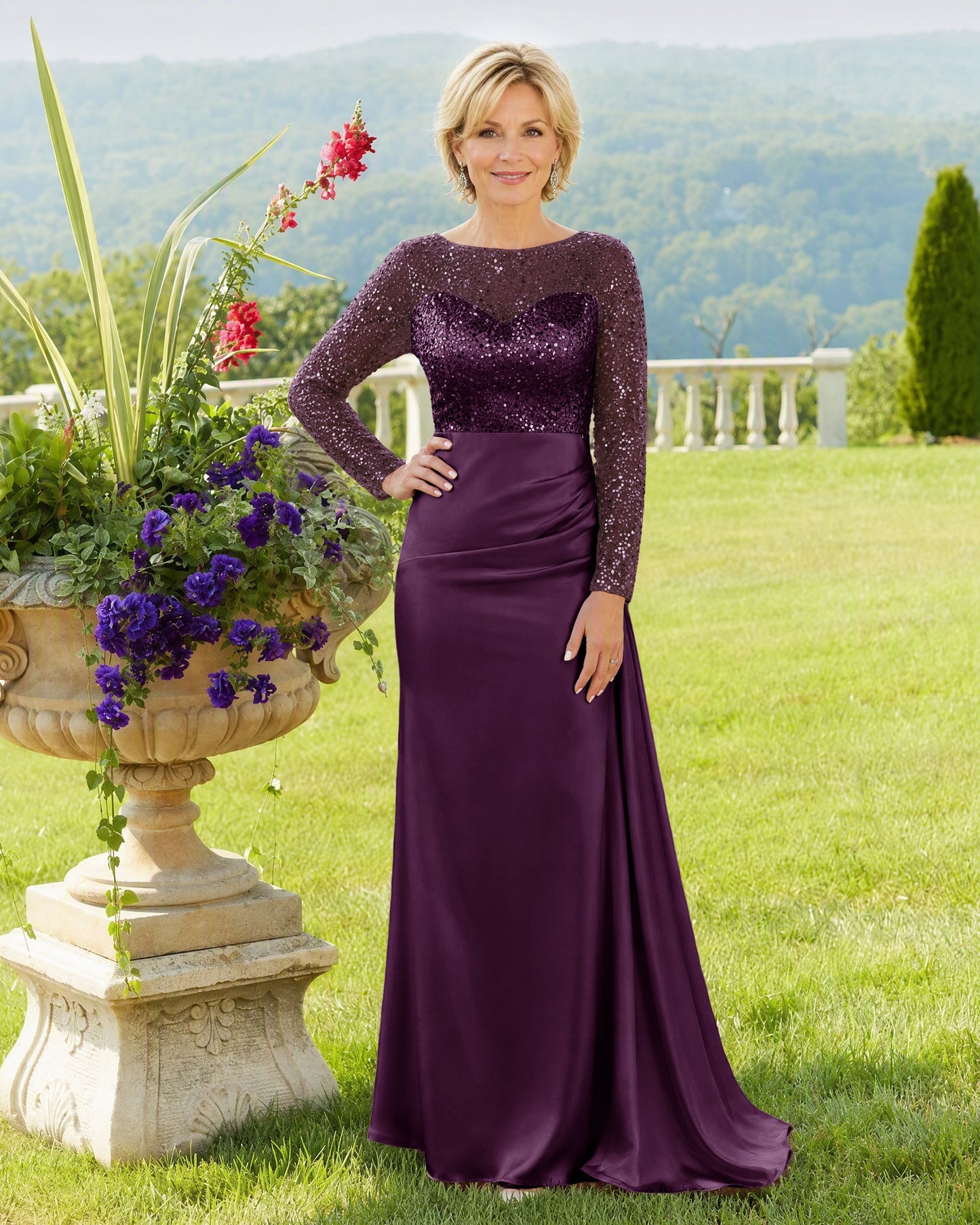 Illusion Lace Long Sleeve Mermaid Mother of the Bride Dress