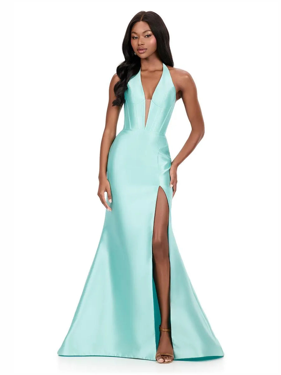 Halter Neck Corset Ruffles Floor-Length Formal Dress