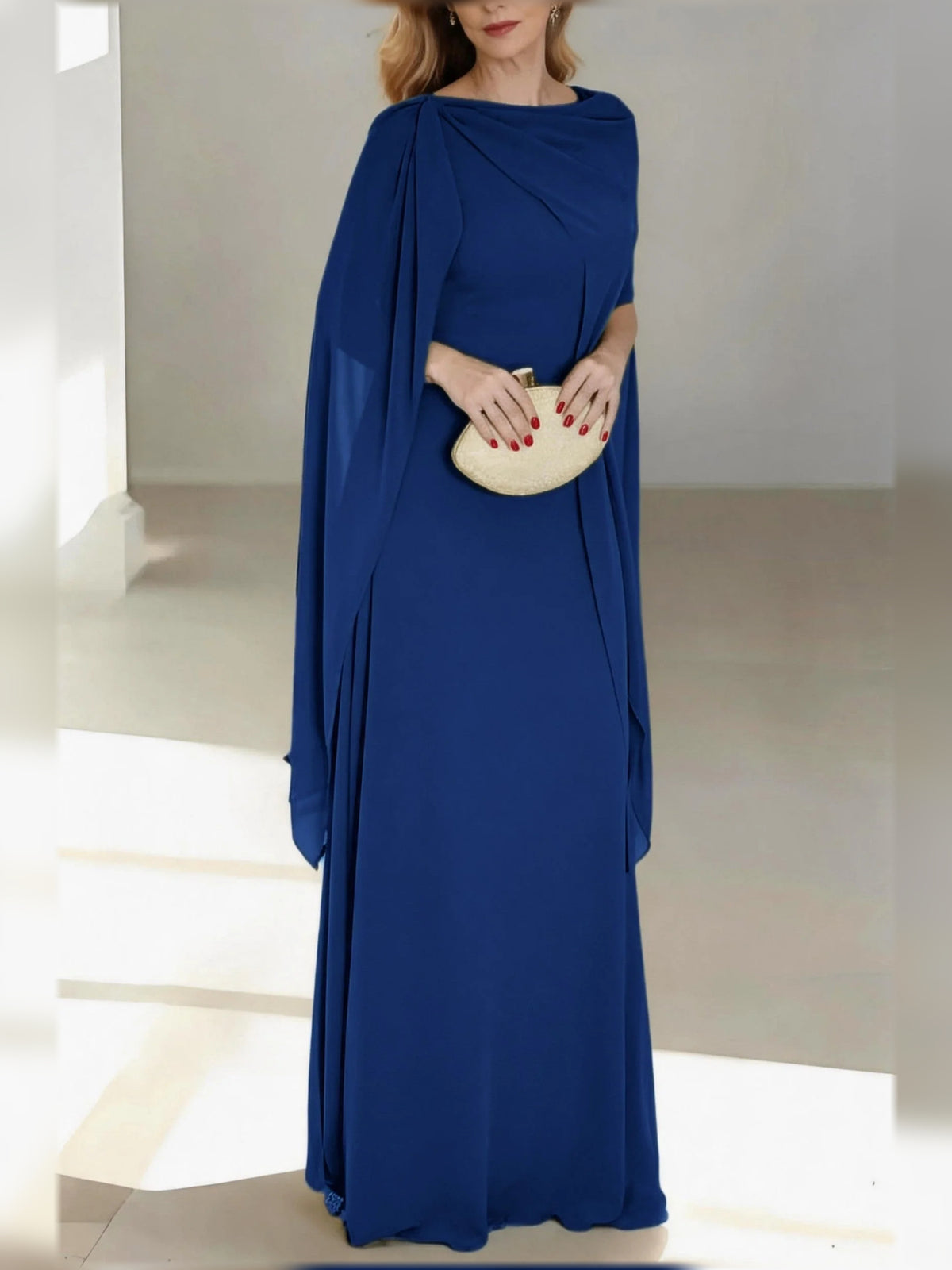 Draped V Neck A-Line Floor-Length Chiffon Mother of the Bride Dress for Wedding Ceremony