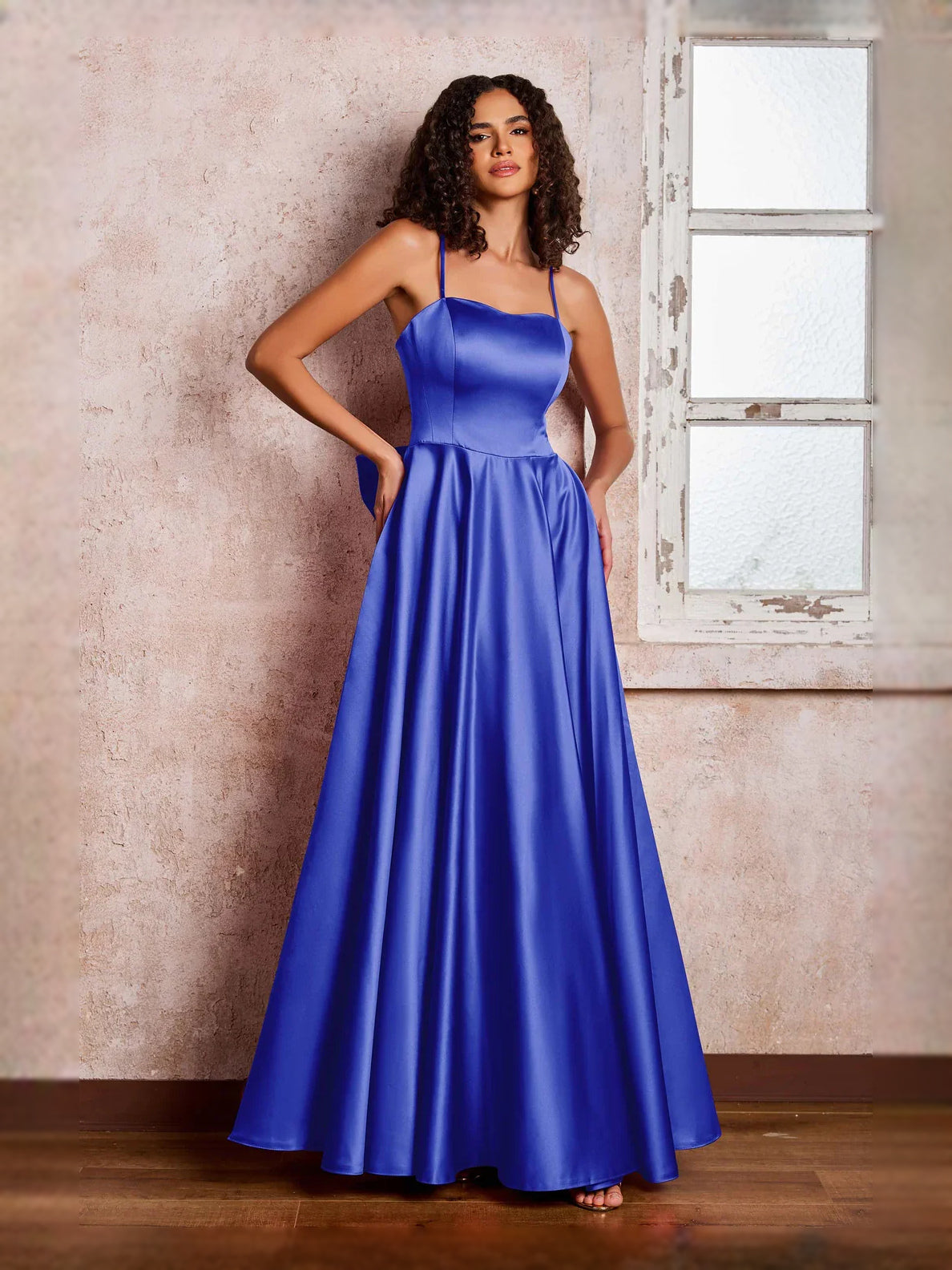 Bow Sweetheart A-Line Floor-Length Satin Prom Dress for Hotel Gala