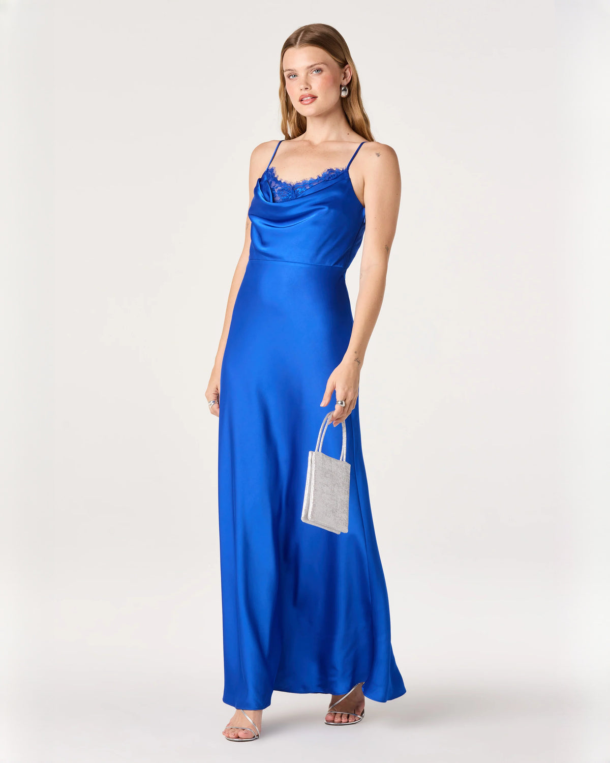 Graceful Special Occasion Cowl Neck Satin A-Line Maxi Bridesmaid Dress
