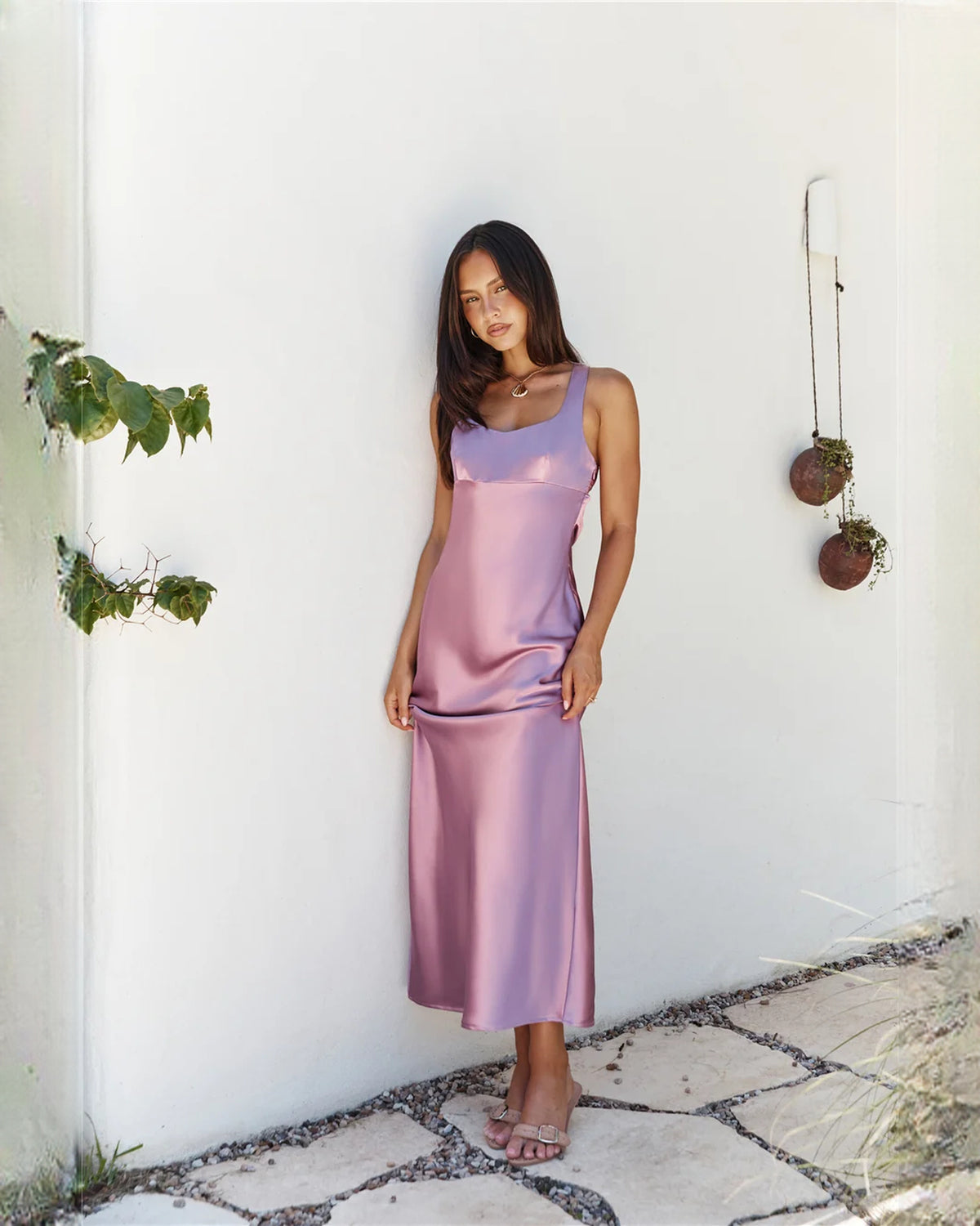 Polished Destination Evening Event Sleeveless Satin A-Line Midi Bridesmaid Dress