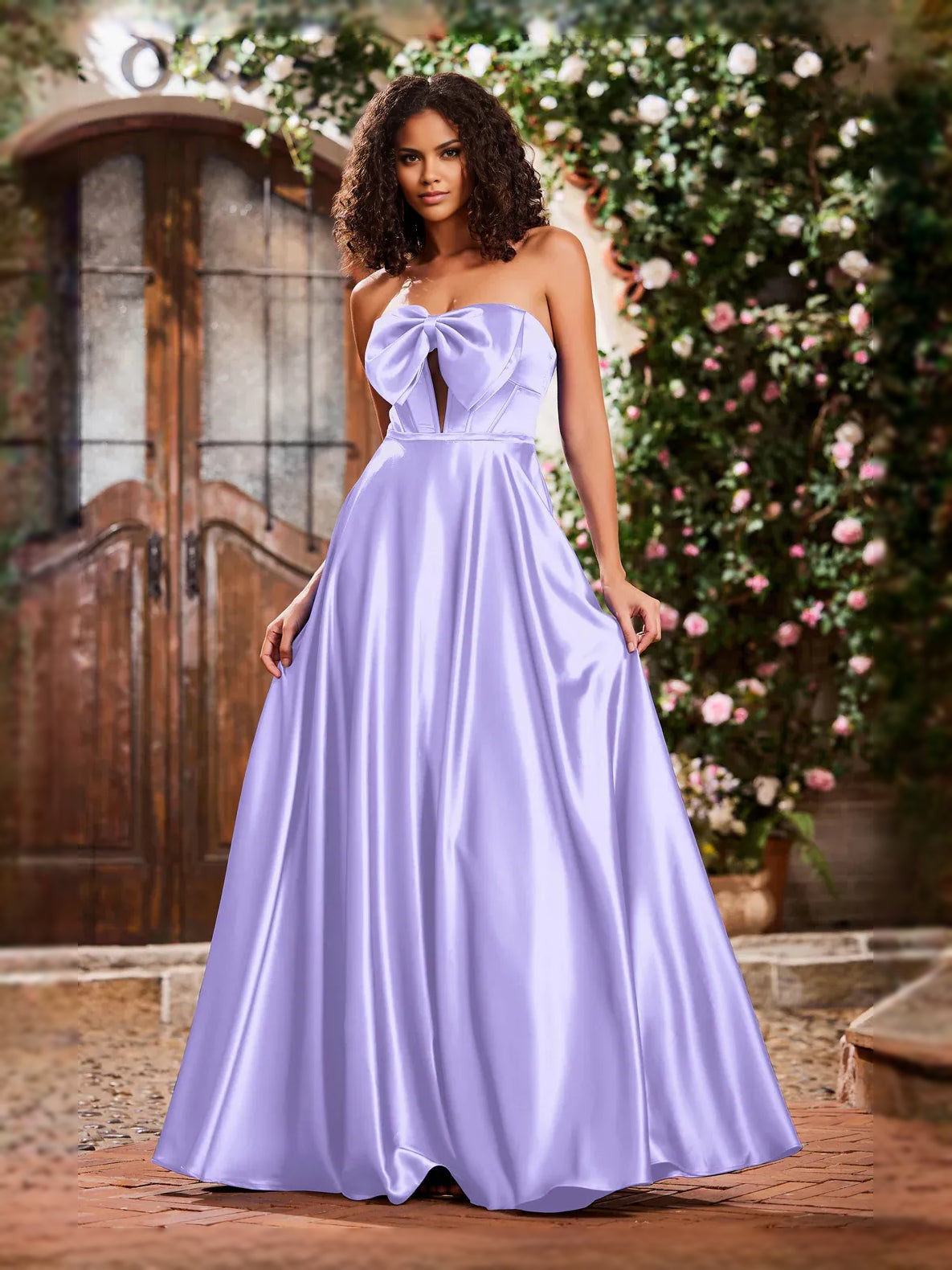 Corset Bow Sweetheart A-Line Maxi Satin Prom Dress for Gala