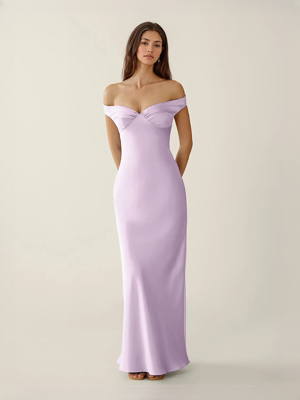 Off Shoulder Column Maxi Satin Prom Dress for Celebration Dinner