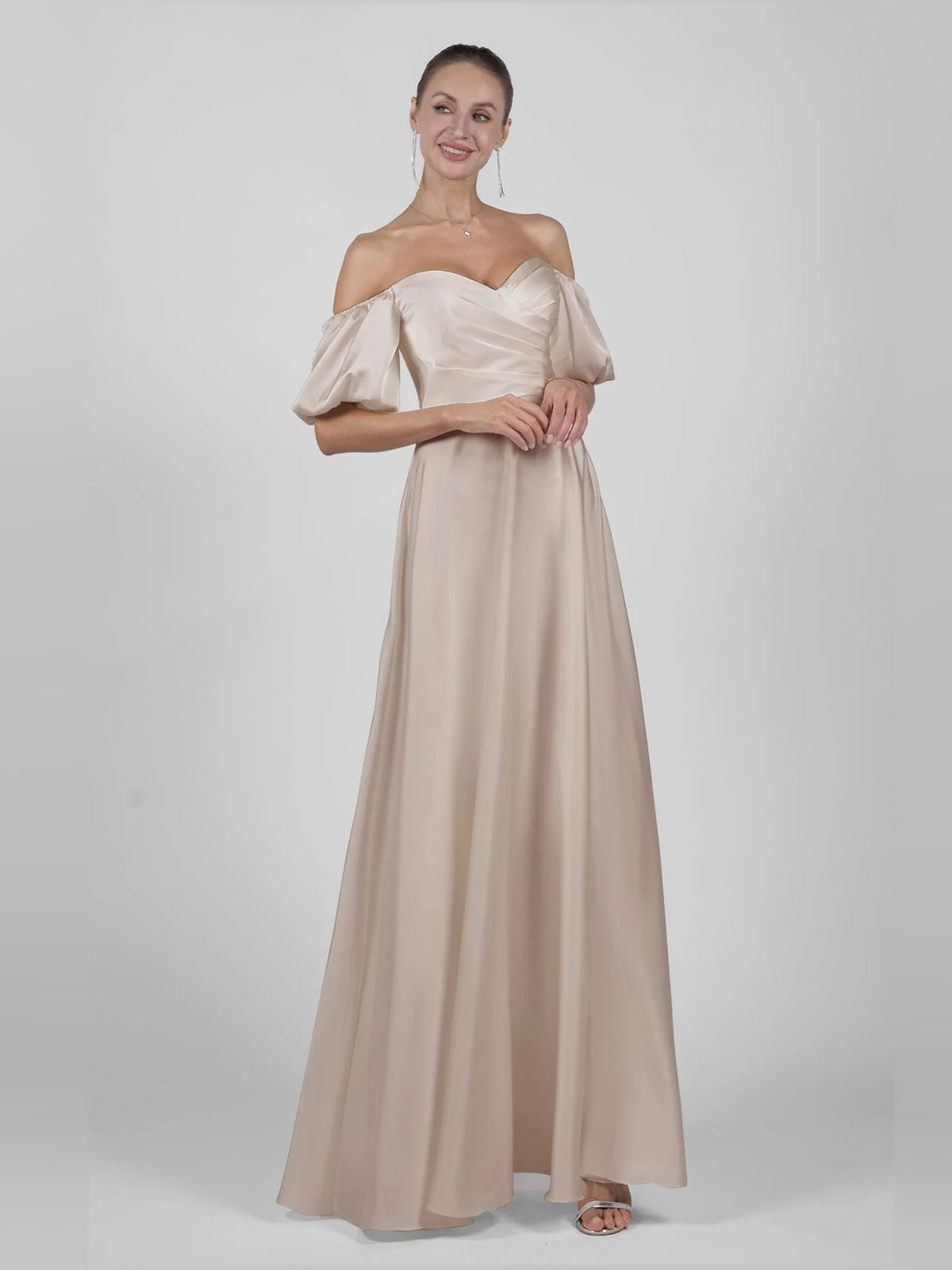 Off Shoulder A-Line Maxi Satin Wedding Dress for Wedding Ceremony