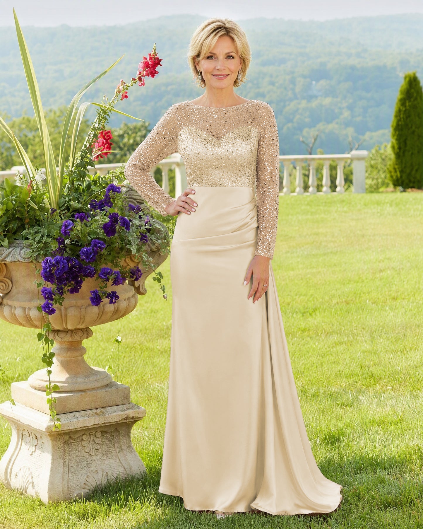 Illusion Lace Long Sleeve Mermaid Mother of the Bride Dress