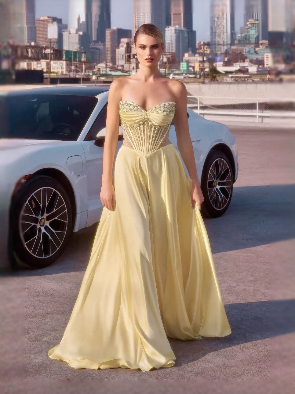 Ruched Corset Sweetheart Ball-Gown Floor-Length Satin Prom Dress for Charity Ball