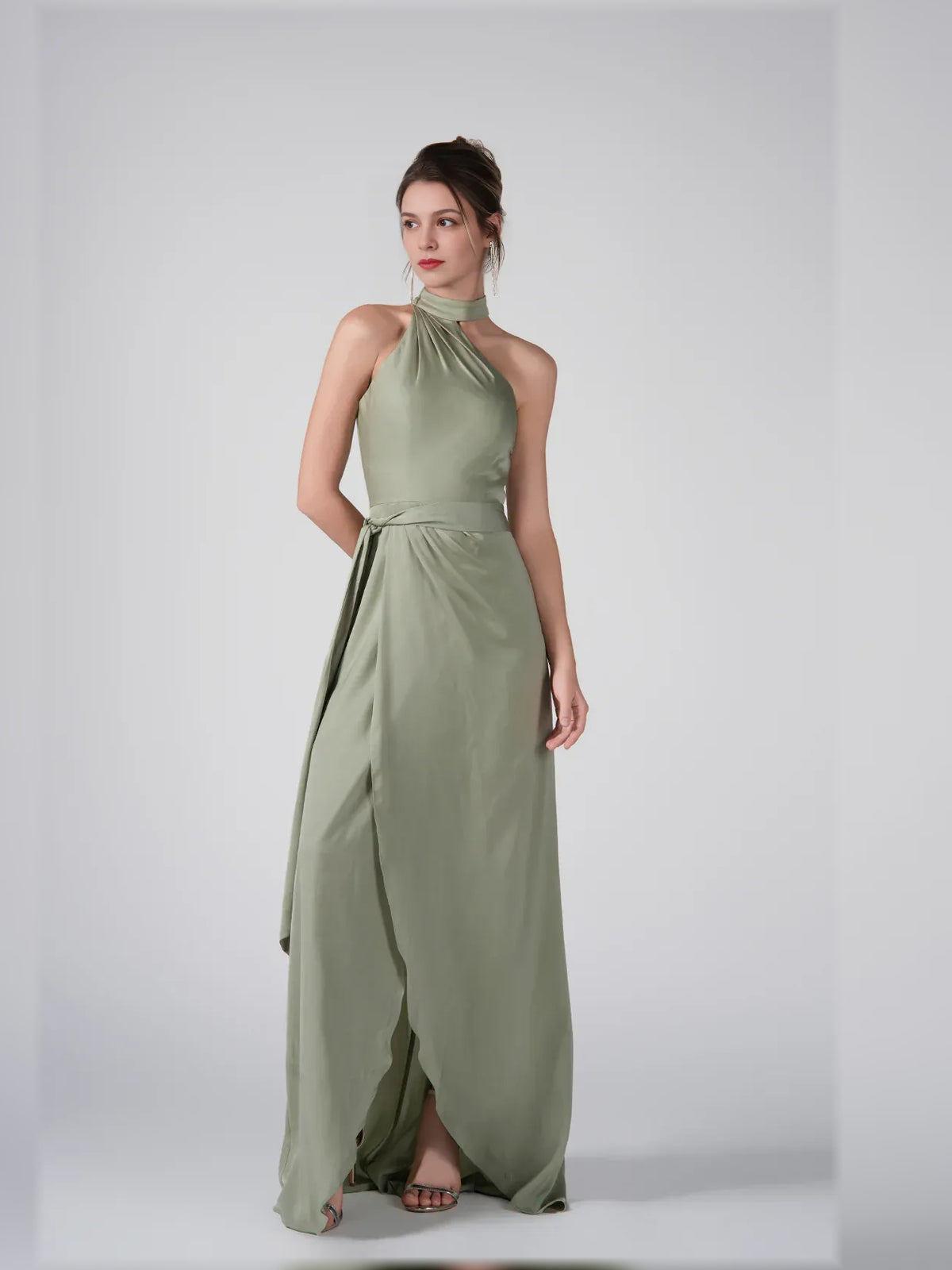 Halter Neck Slit Open Back Floor-Length A Formal Dress