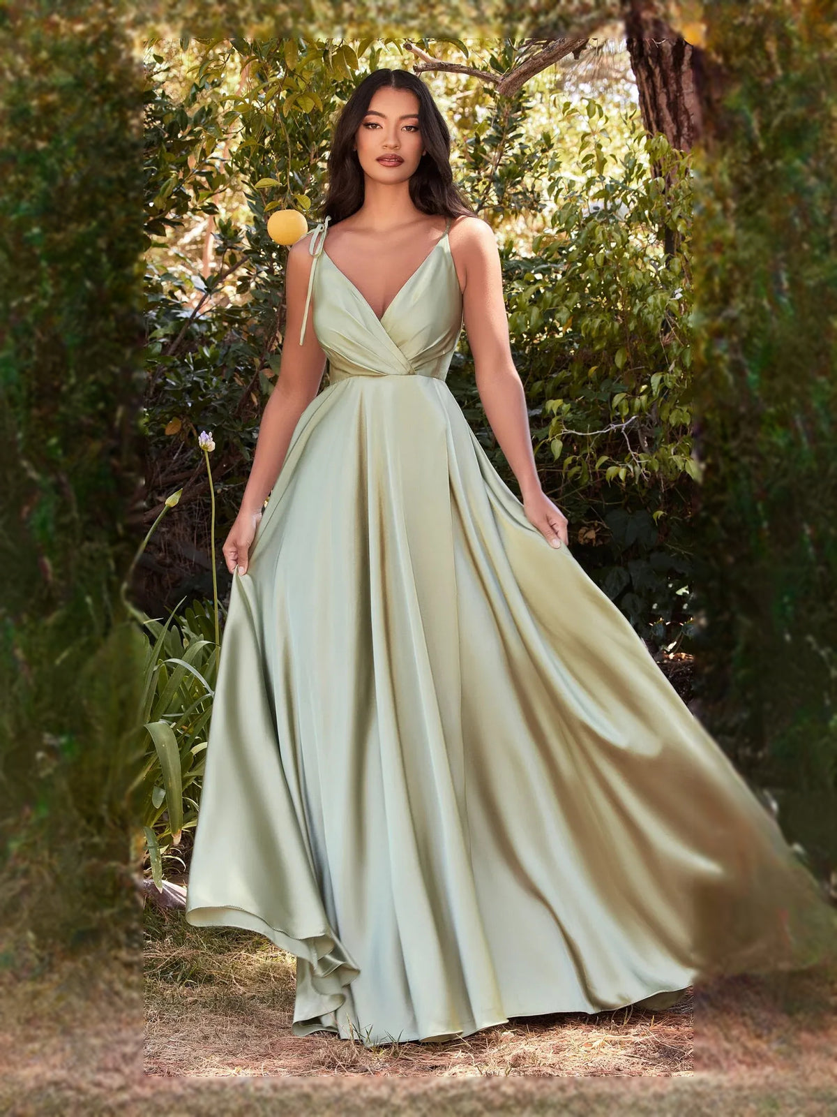 Draped Front-Slit Slit Backless V Neck A-Line Floor-Length Satin Prom Dress for Celebration Dinner