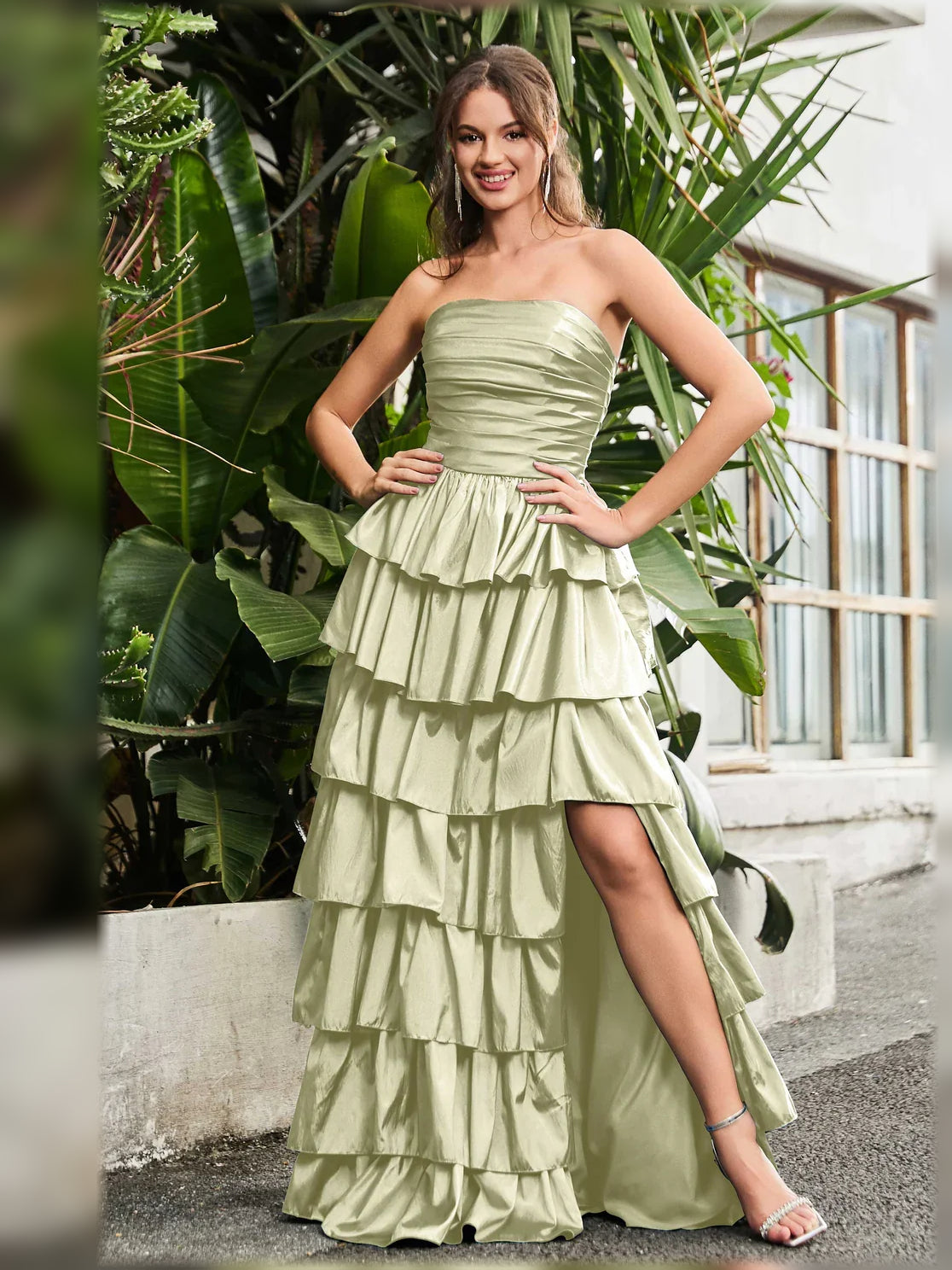 Strapless Ruching Tiered Floor-Length Formal Dress