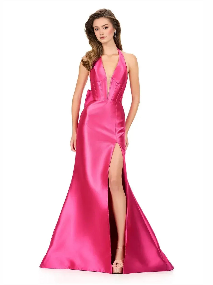 Halter Neck Corset Ruffles Floor-Length Formal Dress