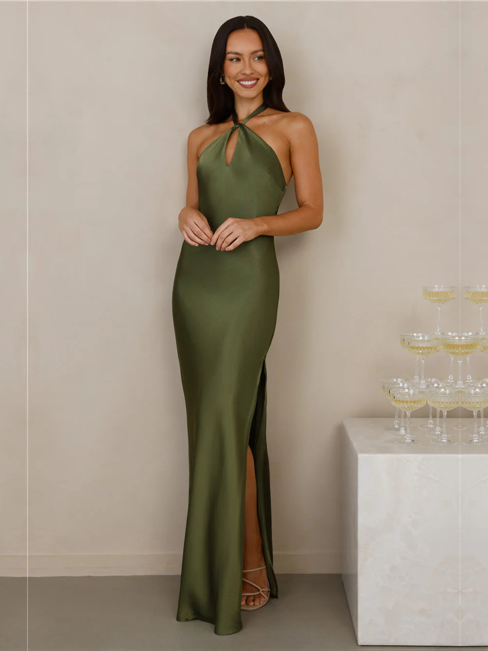 Halter Neck Slit Cutout Maxi Formal Dress