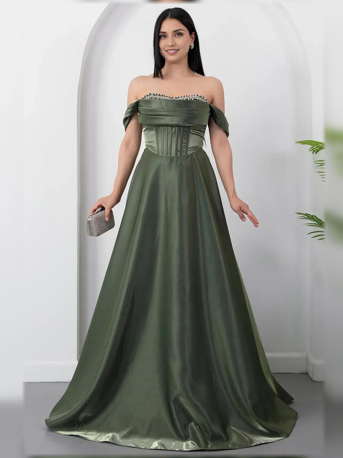 Off-The-Shoulder Corset Beading Floor-Length Formal Dress