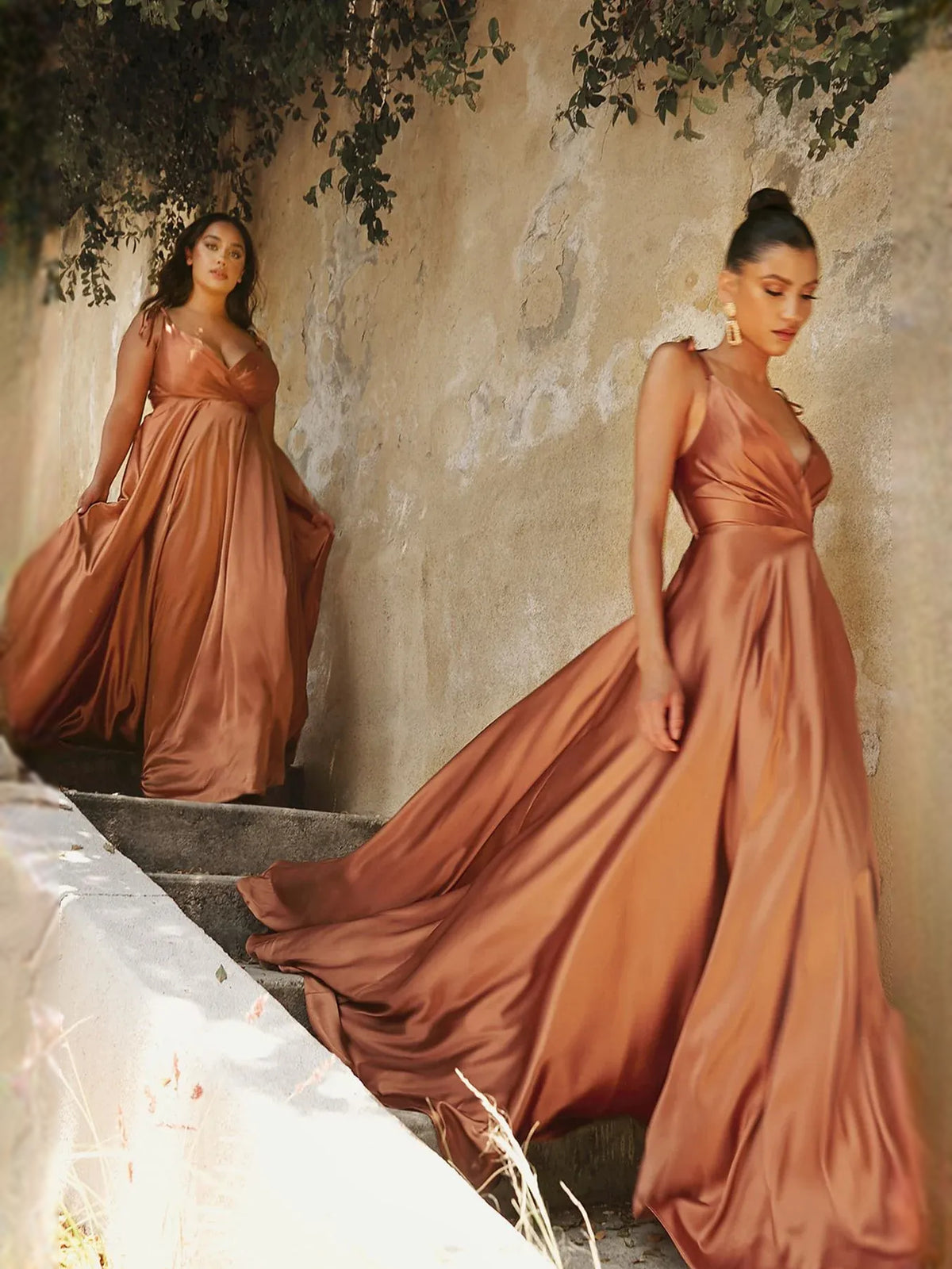 Draped Front-Slit Slit Backless V Neck A-Line Floor-Length Satin Prom Dress for Celebration Dinner