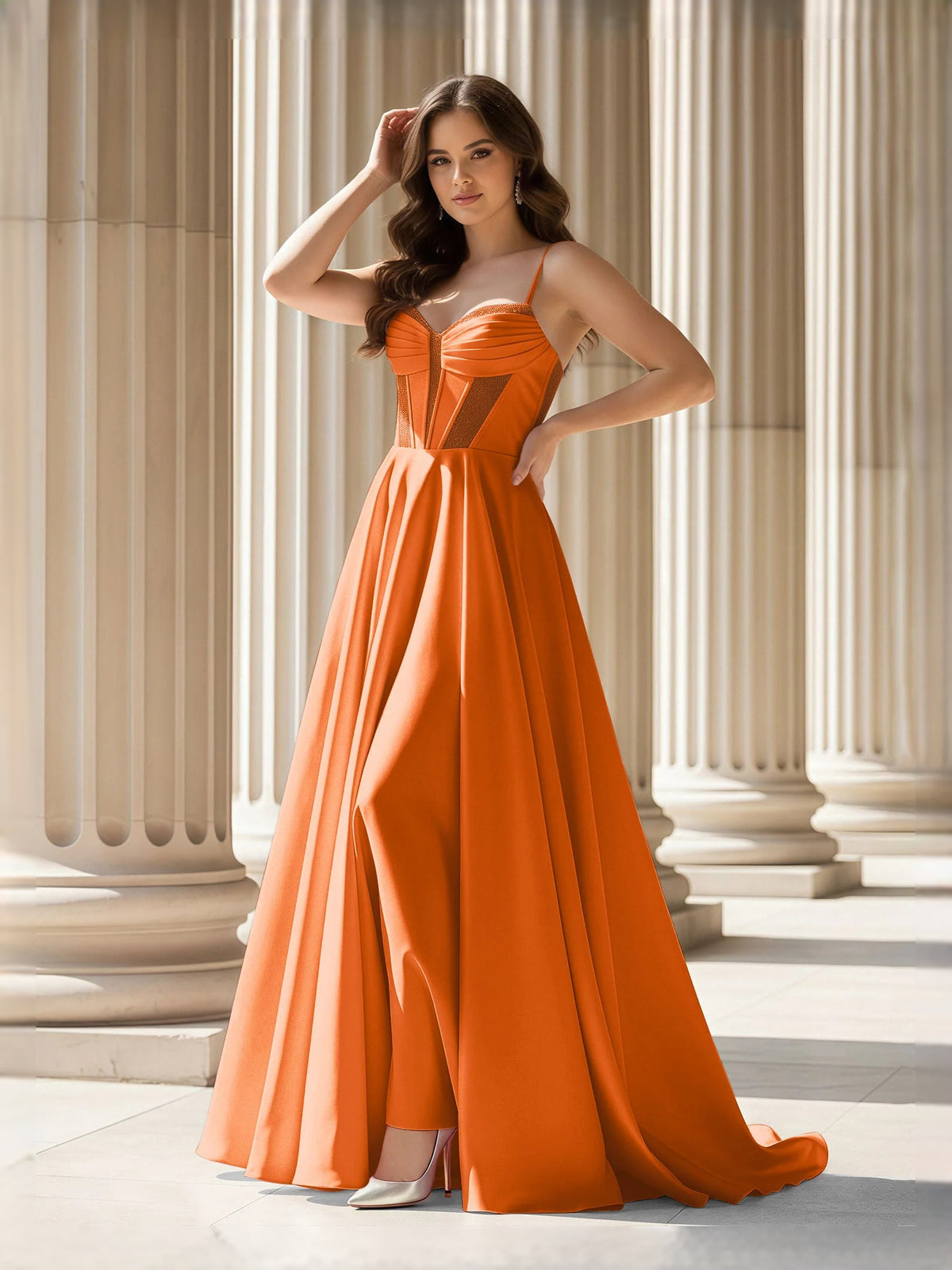 Draped Corset Slit Sweetheart A-Line Maxi Satin Prom Dress for Pageant