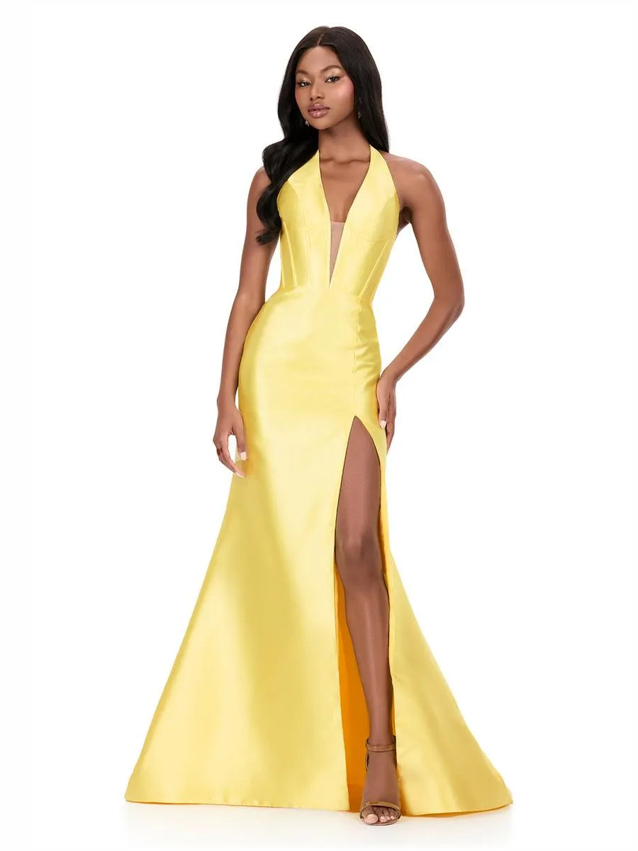 Halter Neck Corset Ruffles Floor-Length Formal Dress