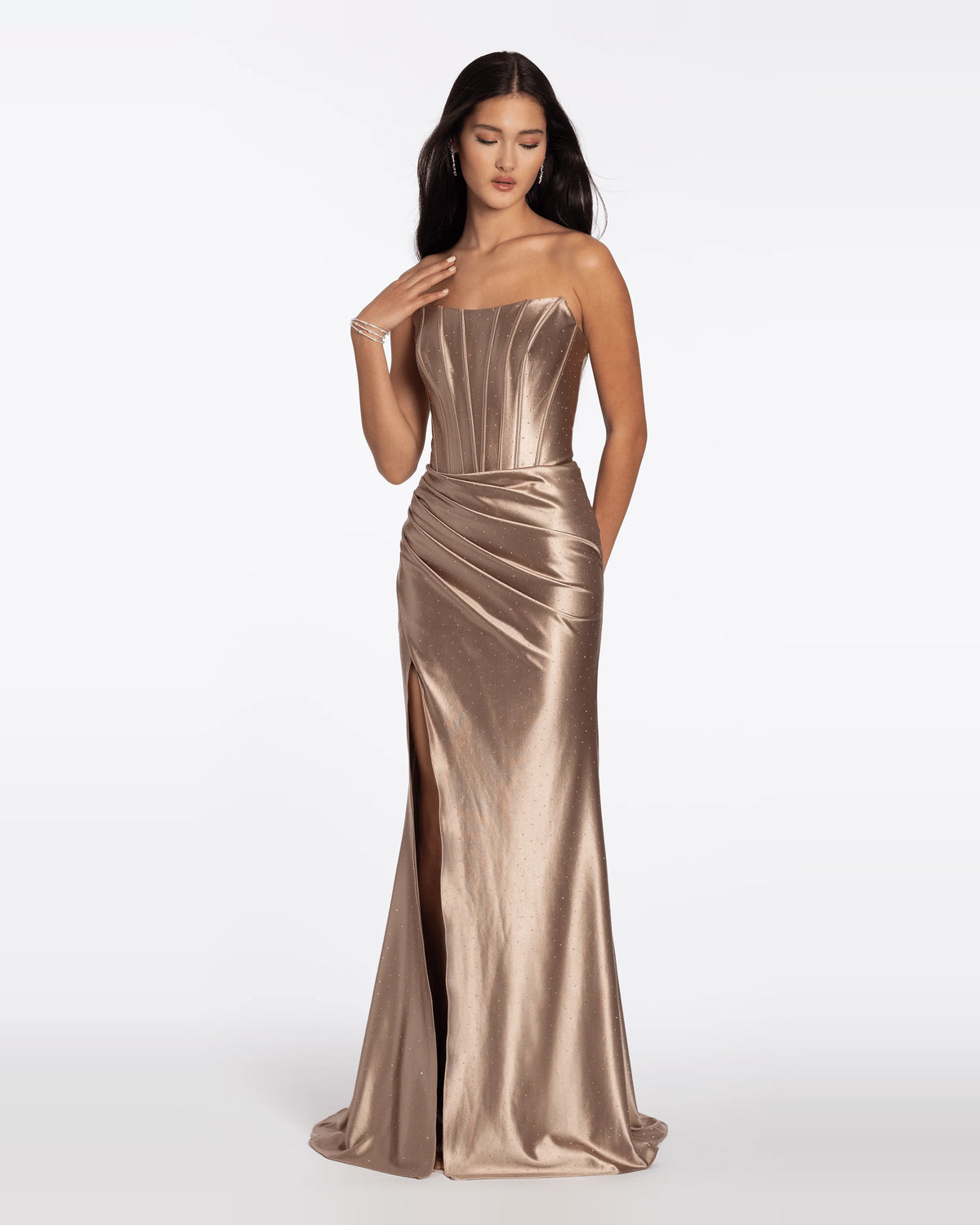 Ruched Corset Strapless Column Maxi Prom Dress for Hotel Gala