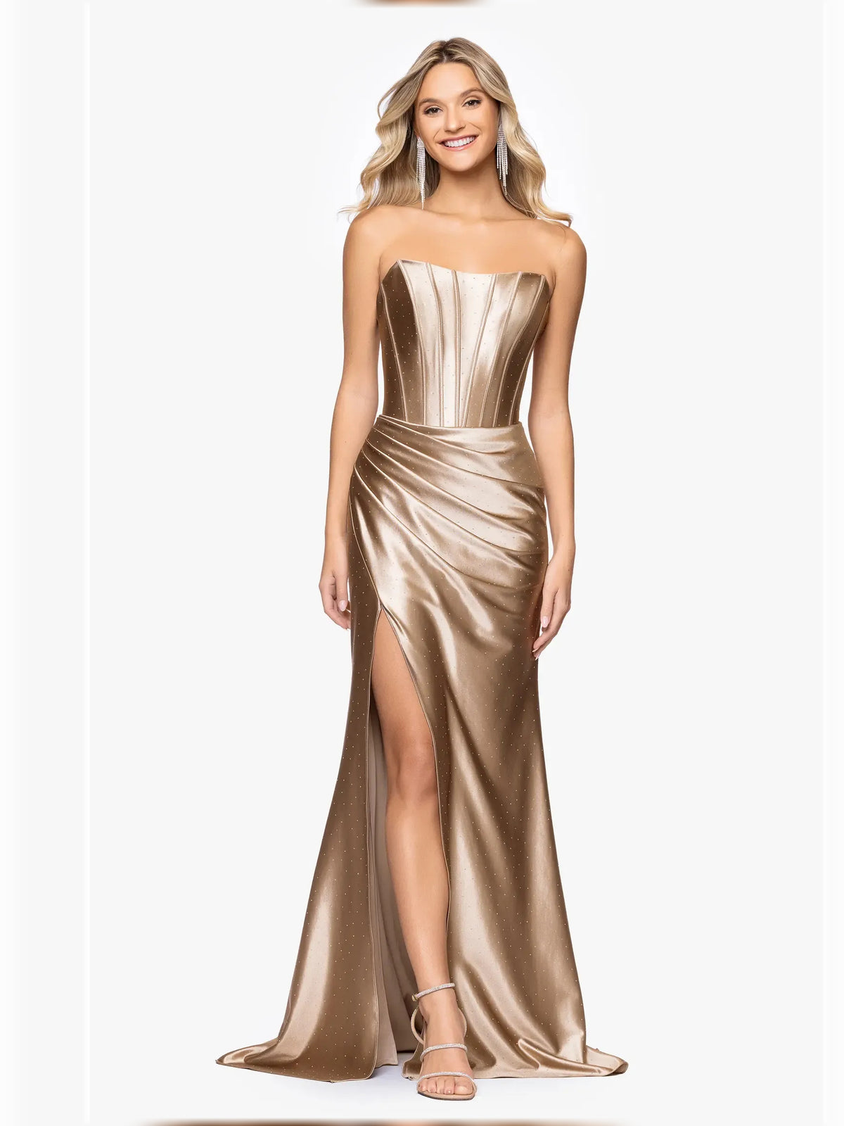 Strapless Corset Ruching Floor-Length Glamorous Formal Dress