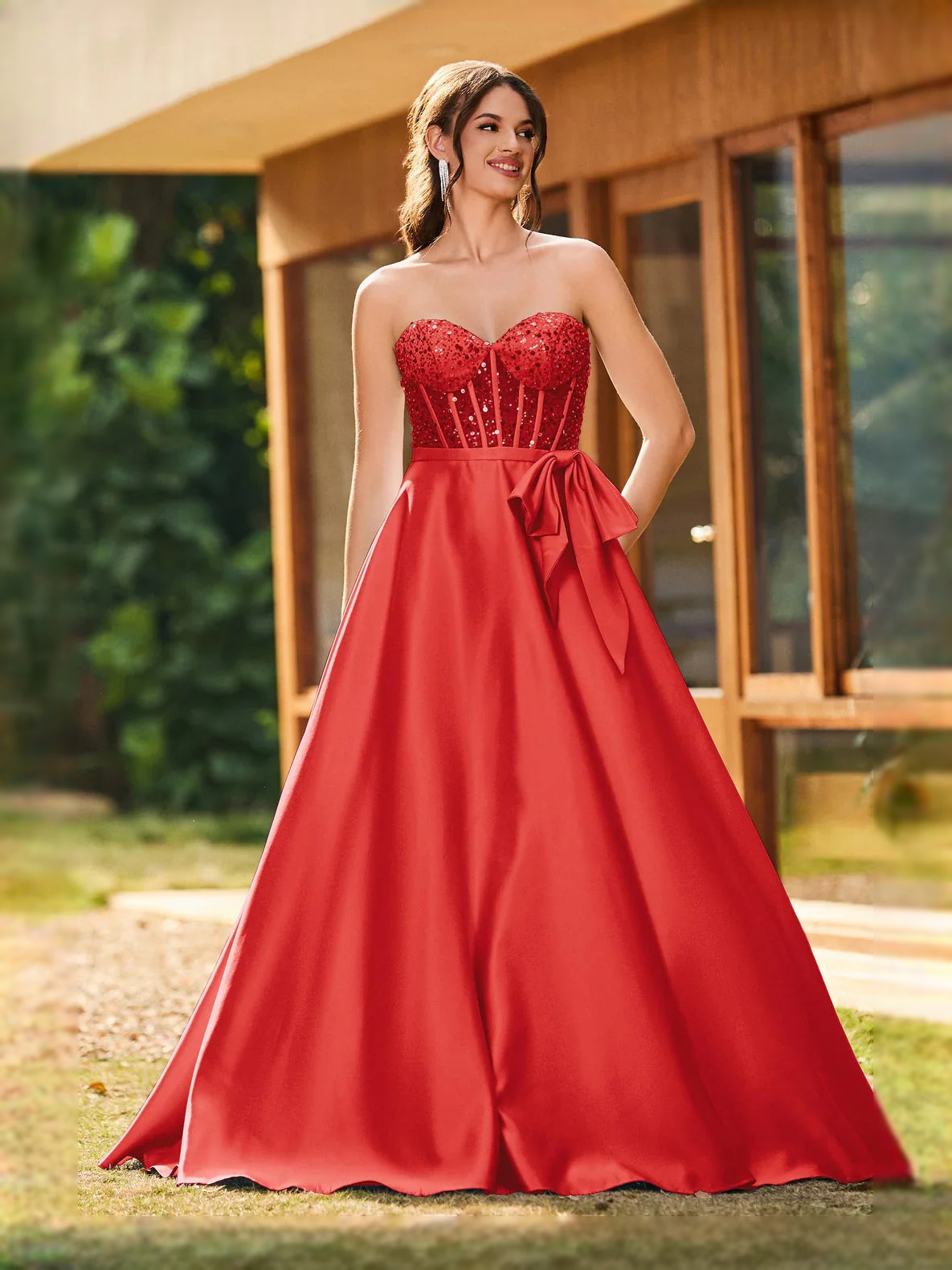 Draped Corset Sweetheart A-Line Floor-Length Satin Prom Dress for Black Tie Event