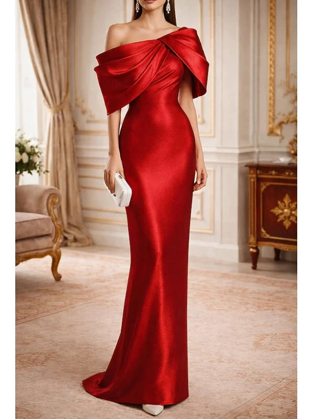 One-Shoulder Ruching Open Back Floor-Length Formal Dress