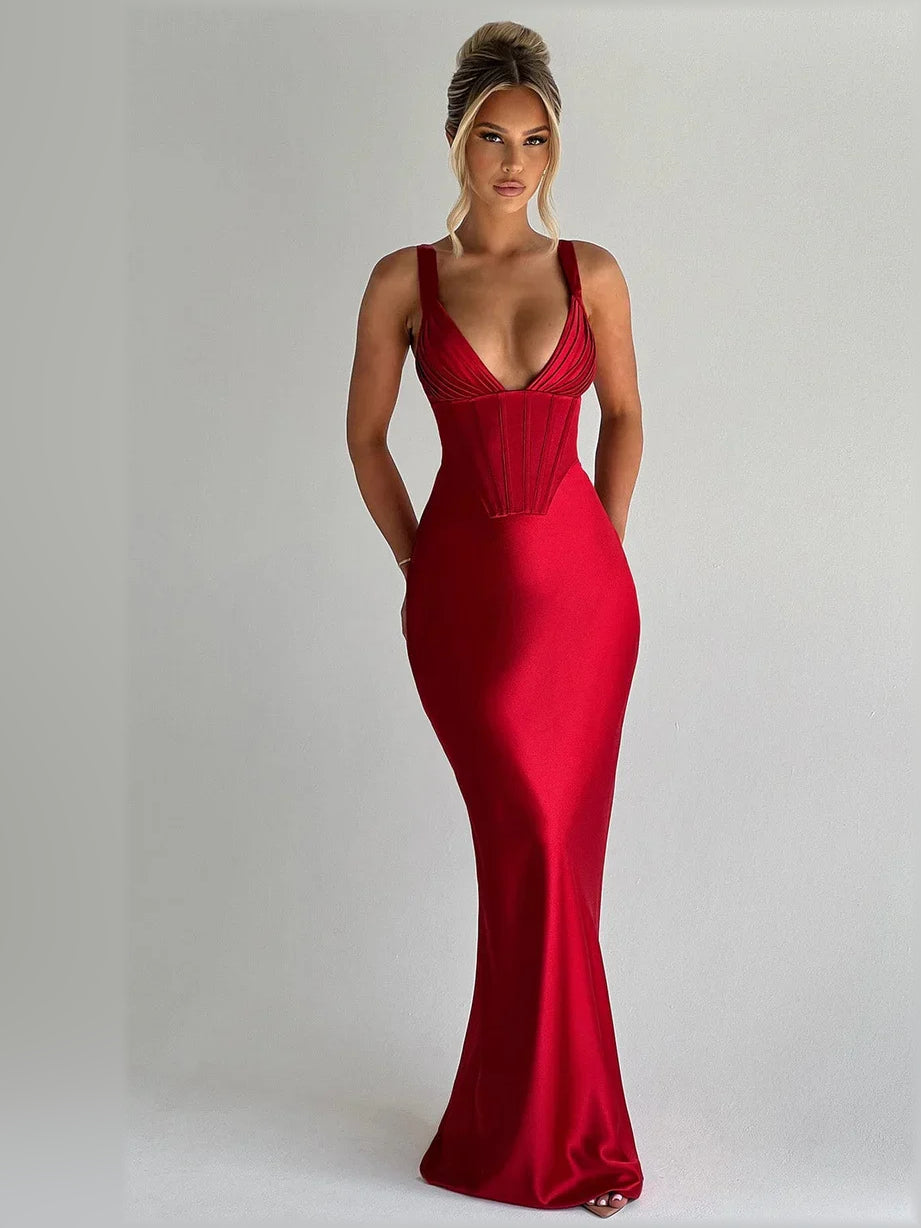 V Neck Corset Mermaid Floor-Length Formal Dress