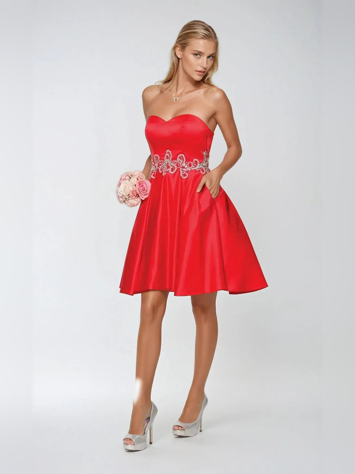 Beaded Sweetheart A-Line Short Satin Homecoming Dress for Cocktail Party