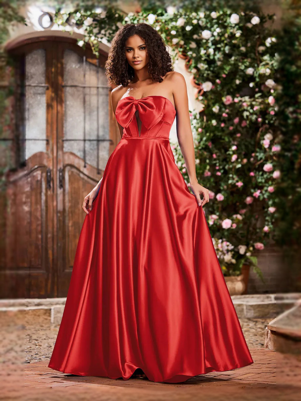 Corset Bow Sweetheart A-Line Maxi Satin Prom Dress for Gala