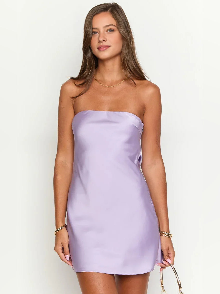 Ruched Draped Strapless A-Line Mini Satin Homecoming Dress for Theater Night