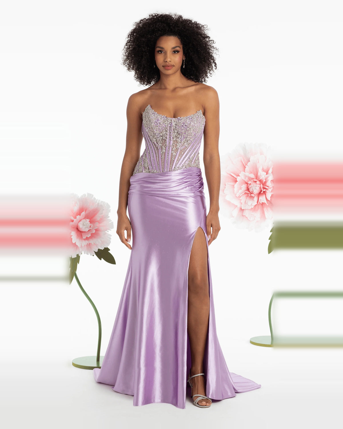 Corset Side-Slit Strapless Column Floor-Length Prom Dress for Formal Dance