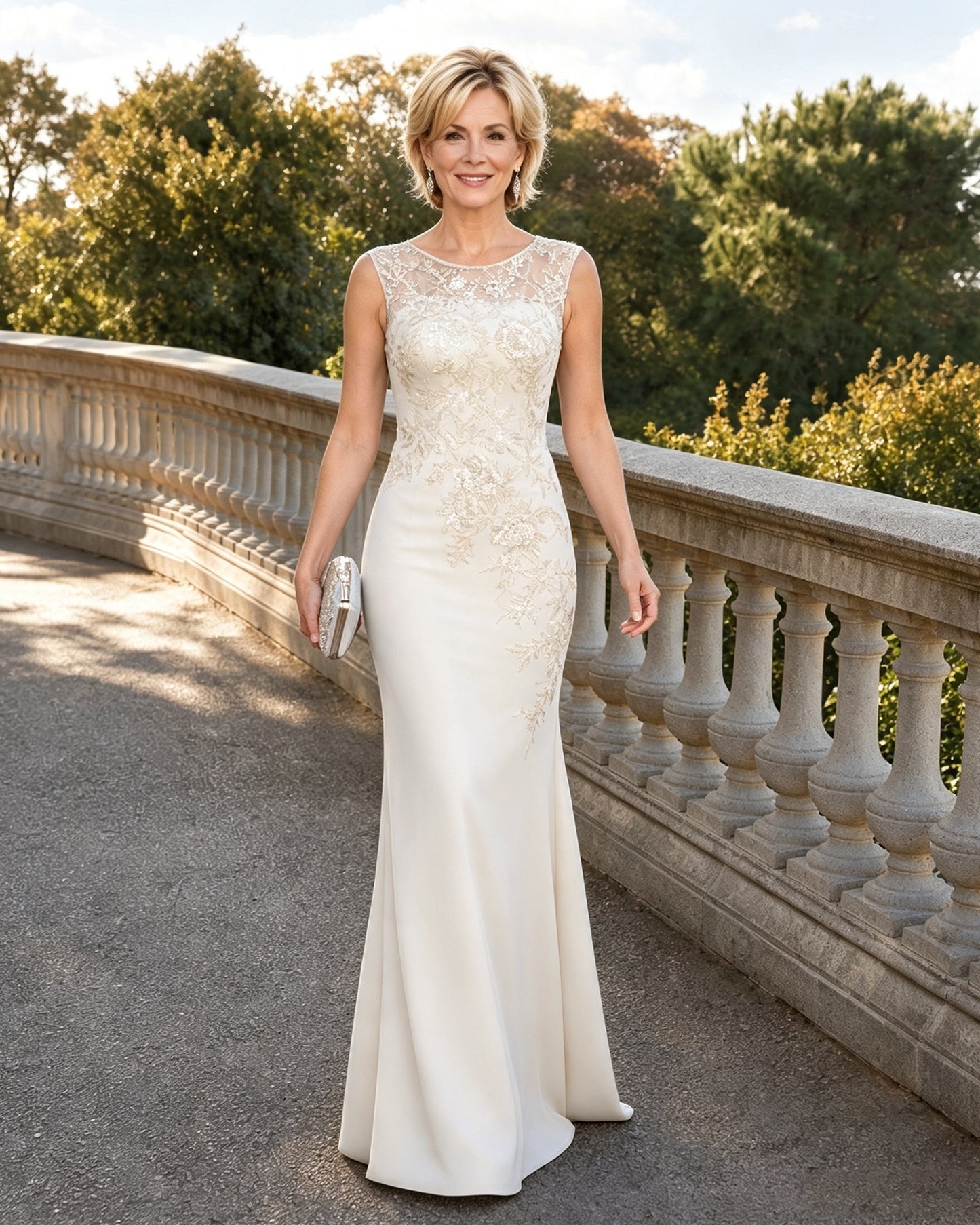Bateau Neck Lace Applique Mermaid Mother of the Bride Dress