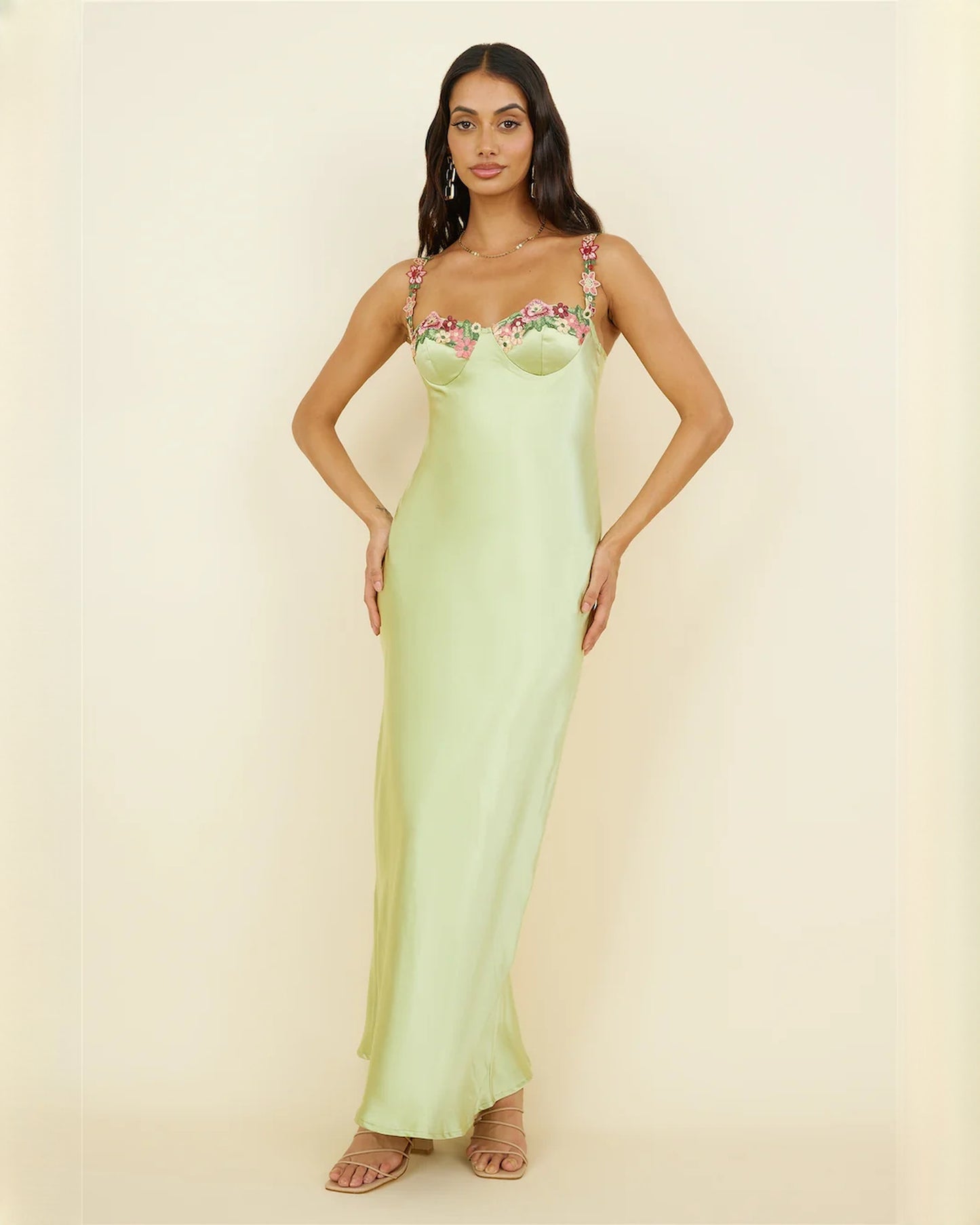 Polished Bridal Celebration Sleeveless Satin A-Line Maxi Bridesmaid Dress