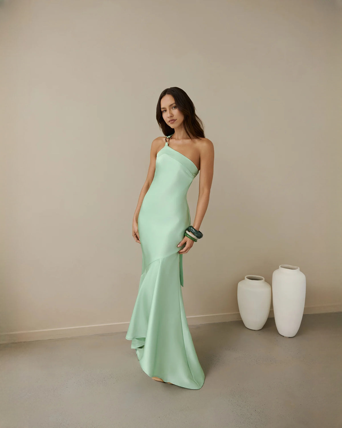 Classic Wedding Reception One-Shoulder Satin A-Line Maxi Bridesmaid Dress