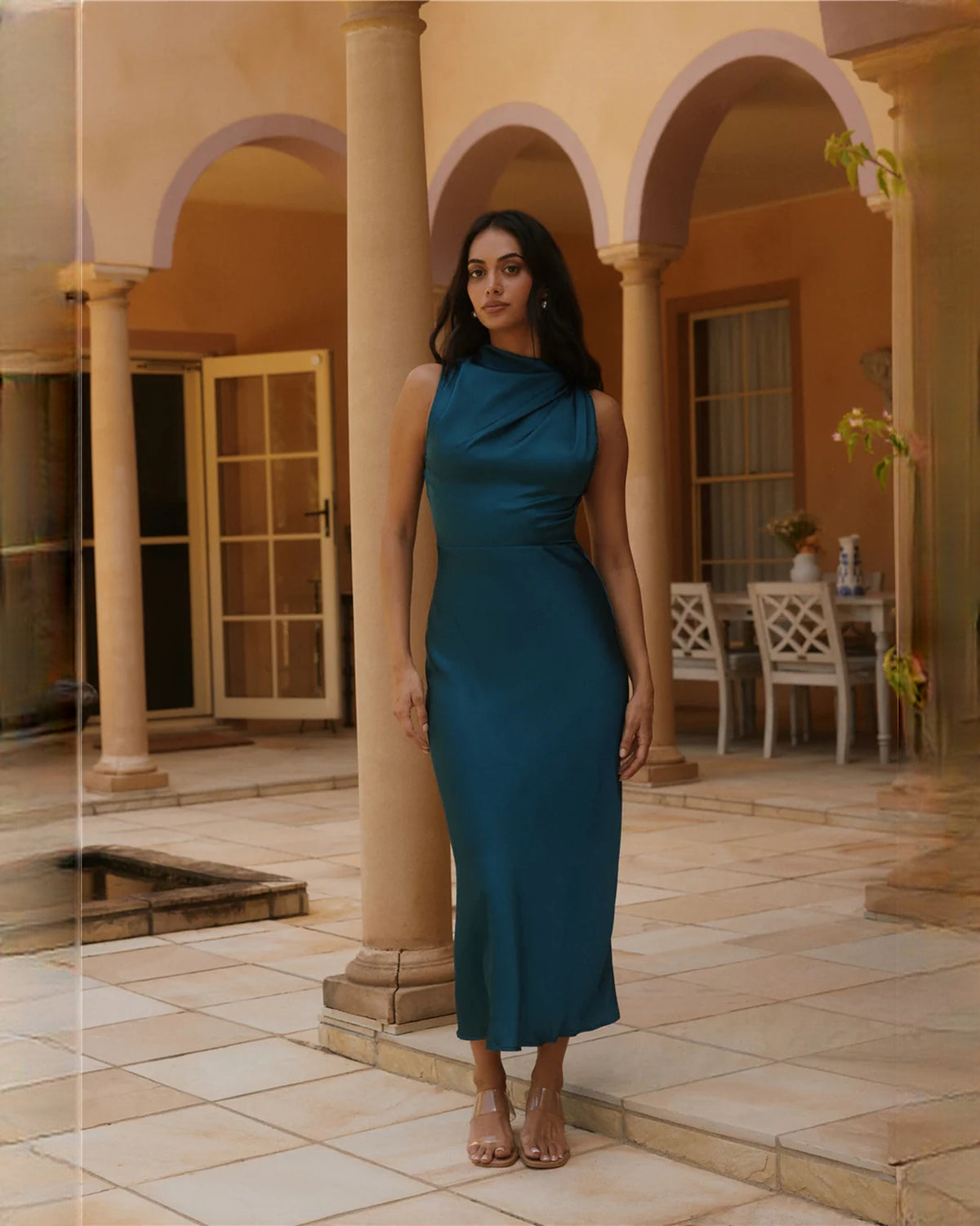 Sleeveless Satin A-Line Midi Bridesmaid Dress for Wedding Ceremony