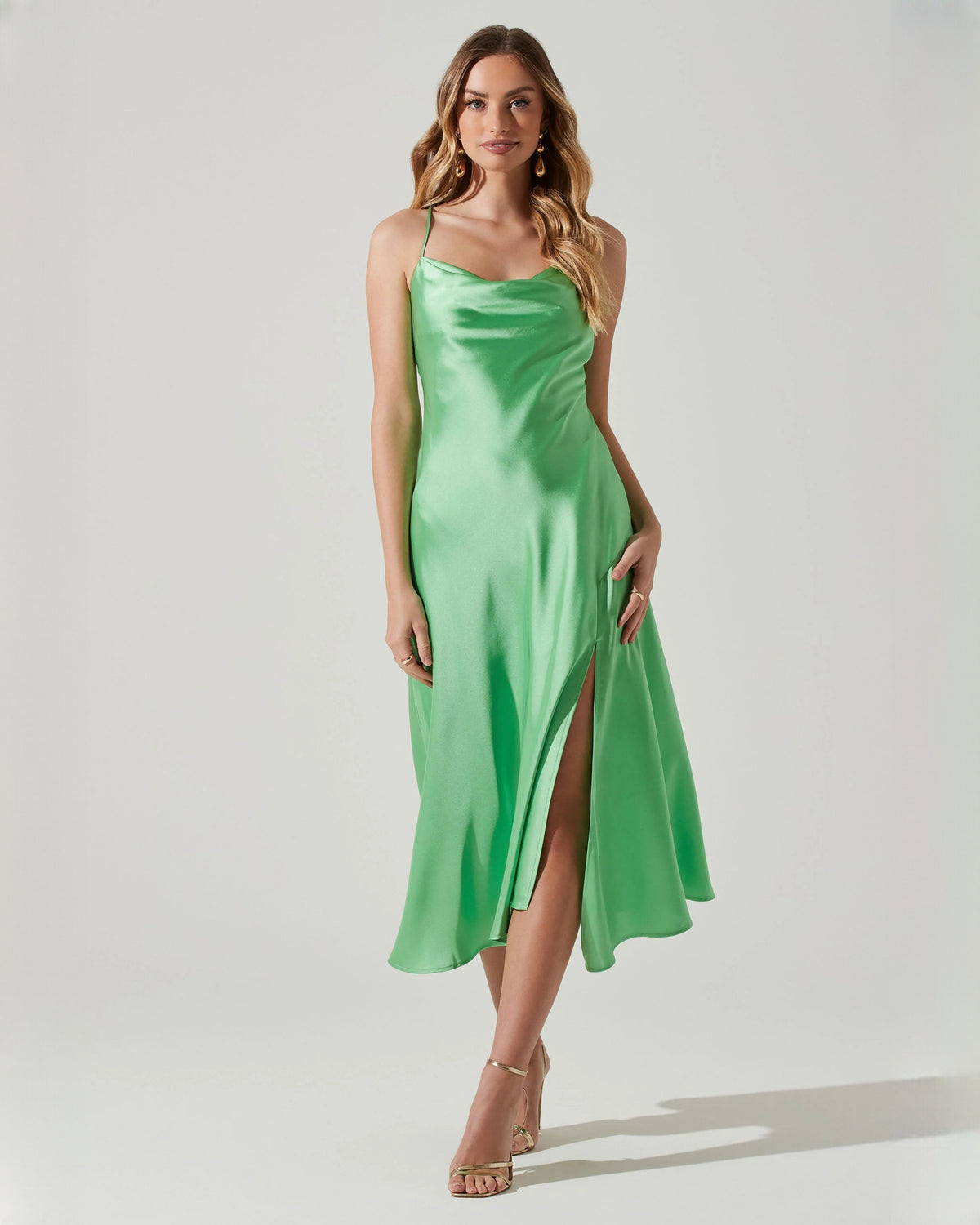 Elegant Bridal Party Sleeveless Satin A-Line Midi Bridesmaid Dress