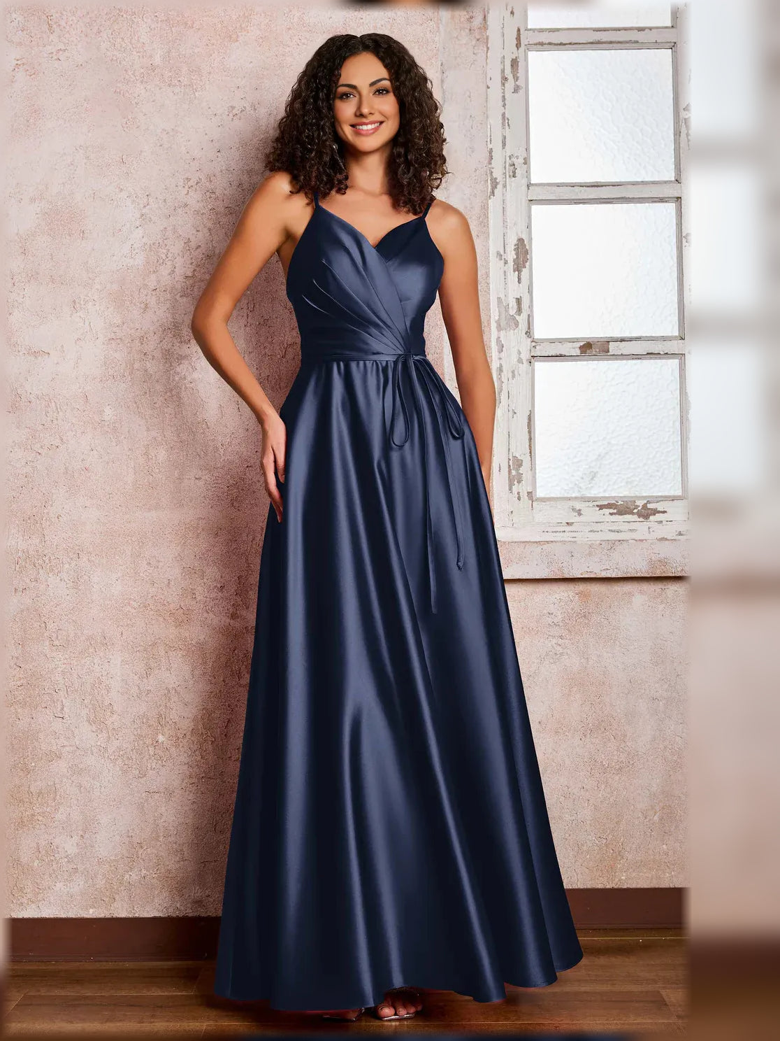 V Neck Ruching A-Line Floor-Length Formal Dress