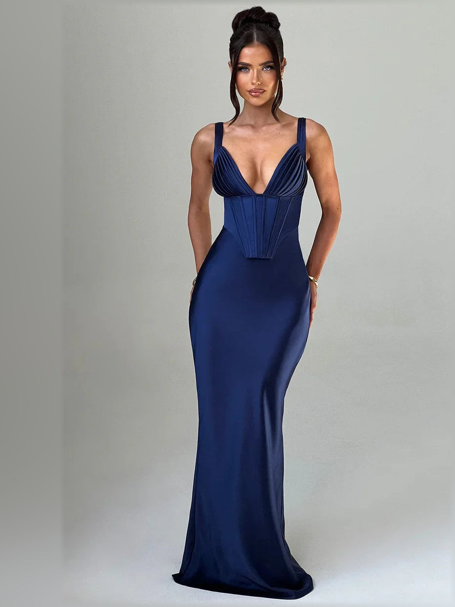 V Neck Corset Mermaid Floor-Length Formal Dress