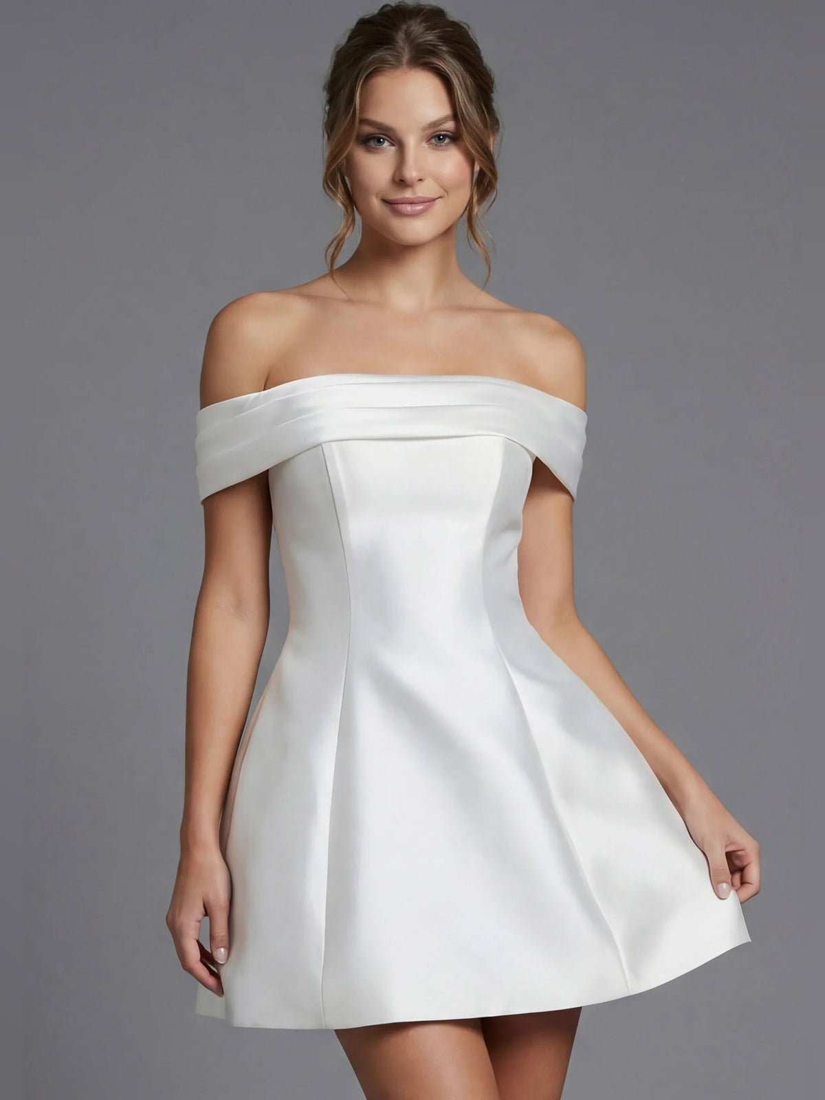 Corset Bow Off Shoulder A-Line Mini Satin Homecoming Dress for Hotel Reception