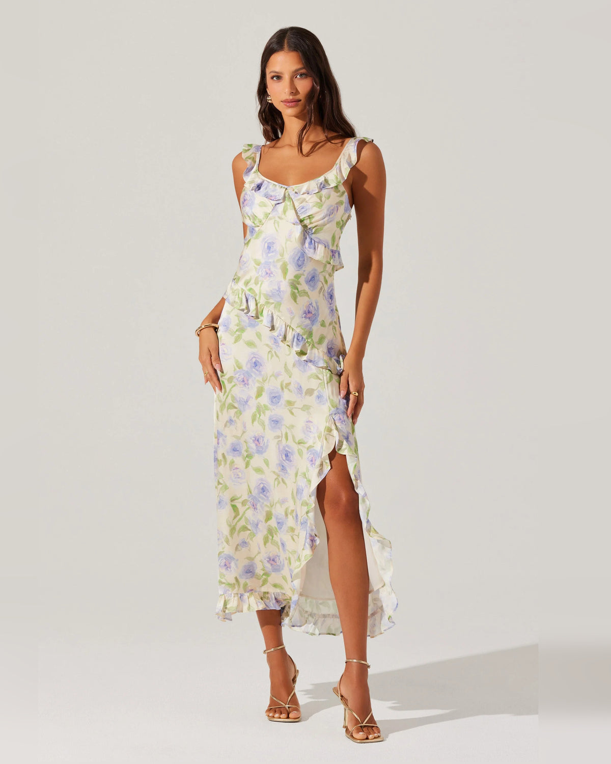 Ruffle Spaghetti Strap A-Line Midi Formal Dress for Formal Dance