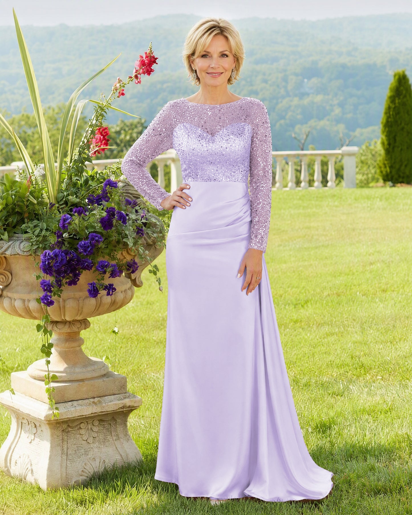 Illusion Lace Long Sleeve Mermaid Mother of the Bride Dress