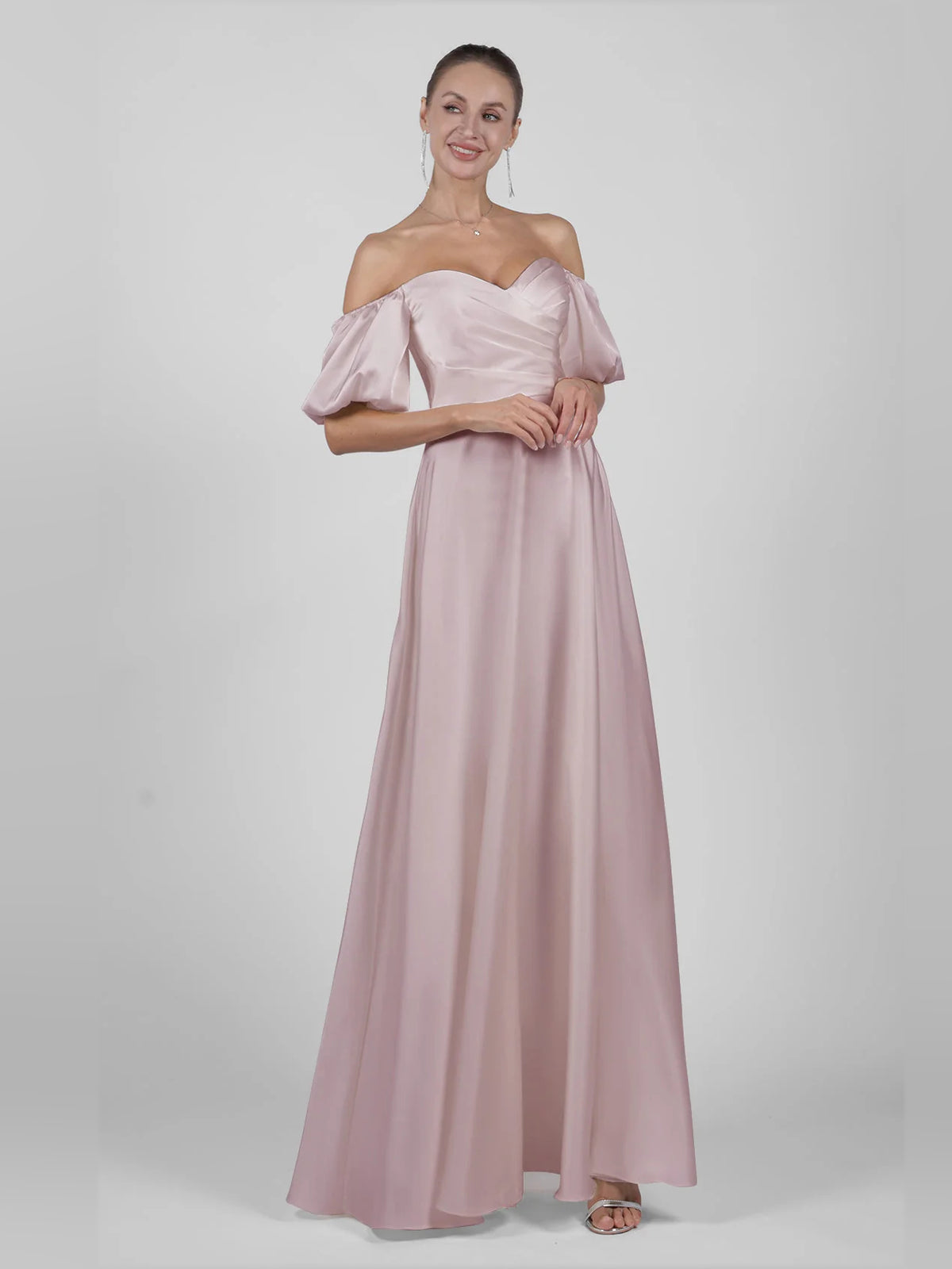 Off Shoulder A-Line Maxi Satin Wedding Dress for Wedding Ceremony